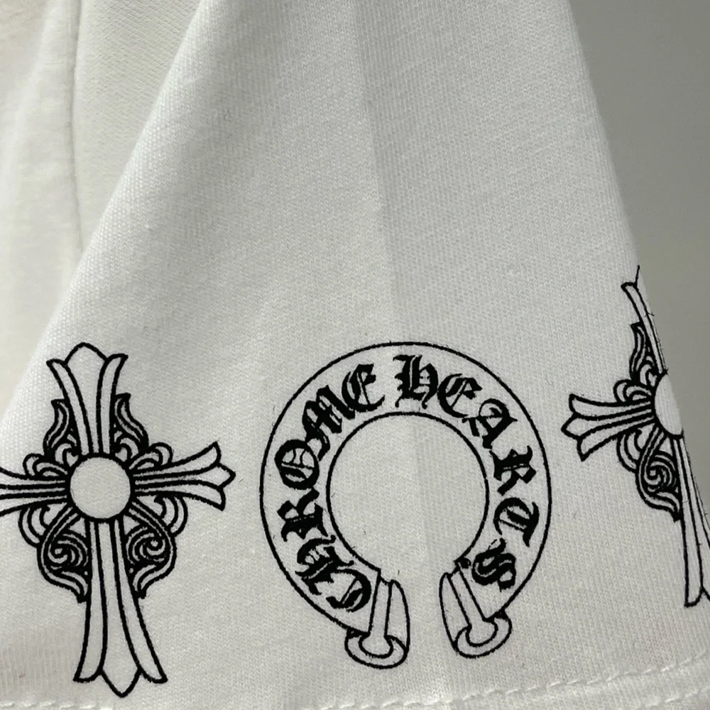 Chrome Hearts White V-Neck Tee with Black Graphics - Picture 5 of 7